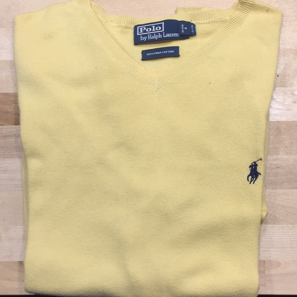 Large Polo by Ralph Lauren Yellow V-Neck Sweater